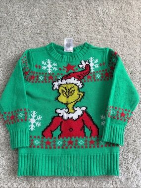 Dr. Seuss Green Red Yellow Grinch Holiday Sweater Top